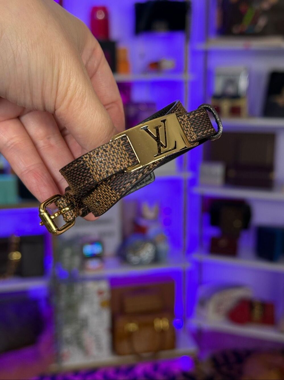 Louis Vuitton Double Wrap Damier Canvas Leather Monogram Gold Logo Bracelet
